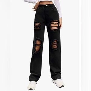 Genleck Women Loose Ripped Boyfriends Jeans High Waist Baggy Denim Pants